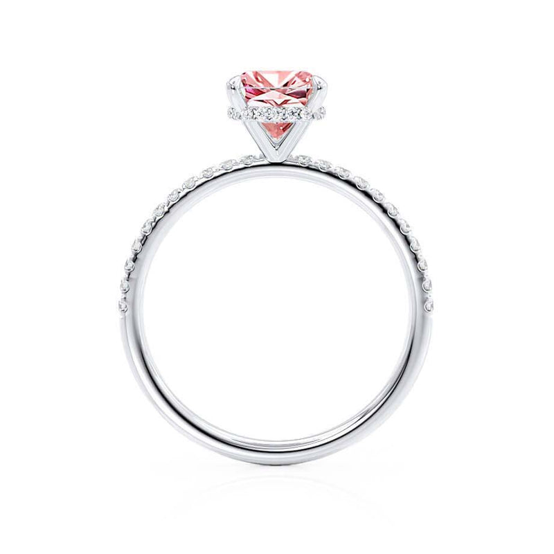 LIVELY - Chatham® Cushion Champagne Sapphire 950 Platinum Petite Hidden Halo Pavé Shoulder Set Ring