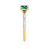 LIVELY - Chatham® Cushion Emerald 18k Yellow Gold Petite Hidden Halo Pavé Shoulder Set Ring