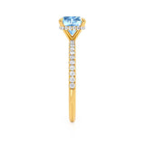 LIVELY - Chatham® Cushion Aqua Spinel 18k Yellow Gold Petite Hidden Halo Pavé Shoulder Set Ring