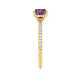LIVELY - Chatham® Cushion Alexandrite 18k Yellow Gold Petite Hidden Halo Pavé Shoulder Set Ring