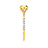 LIVELY - Chatham® Cushion Yellow Sapphire 18k Yellow Gold Petite Hidden Halo Pavé Shoulder Set Ring