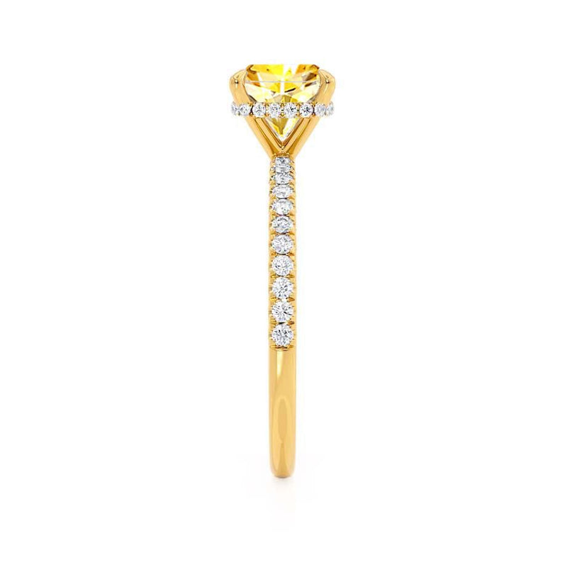 LIVELY - Chatham® Cushion Yellow Sapphire 18k Yellow Gold Petite Hidden Halo Pavé Shoulder Set Ring