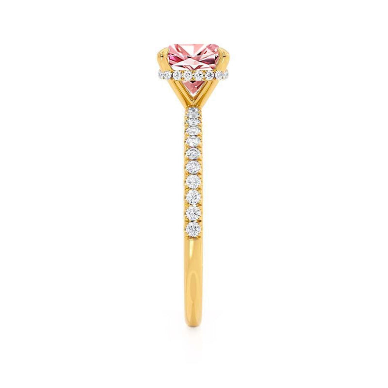 LIVELY - Chatham® Cushion Champagne Sapphire 18k Yellow Gold Petite Hidden Halo Pavé Shoulder Set Ring