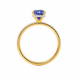 LIVELY - Chatham® Cushion Blue Sapphire 18k Yellow Gold Petite Hidden Halo Pavé Shoulder Set Ring