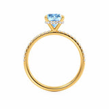 LIVELY - Chatham® Cushion Aqua Spinel 18k Yellow Gold Petite Hidden Halo Pavé Shoulder Set Ring
