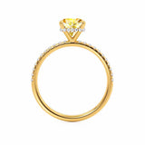 LIVELY - Chatham® Cushion Yellow Sapphire 18k Yellow Gold Petite Hidden Halo Pavé Shoulder Set Ring