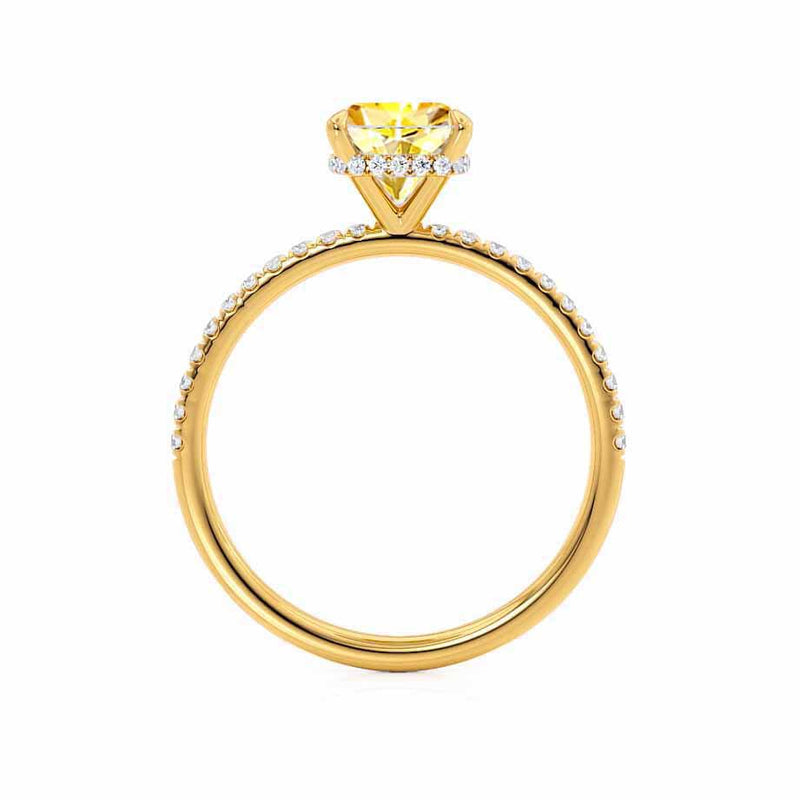 LIVELY - Chatham® Cushion Yellow Sapphire 18k Yellow Gold Petite Hidden Halo Pavé Shoulder Set Ring