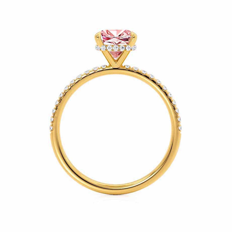 LIVELY - Chatham® Cushion Champagne Sapphire 18k Yellow Gold Petite Hidden Halo Pavé Shoulder Set Ring
