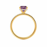 LIVELY - Chatham® Cushion Alexandrite 18k Yellow Gold Petite Hidden Halo Pavé Shoulder Set Ring
