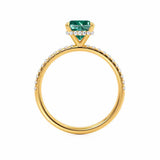 LIVELY - Chatham® Cushion Emerald 18k Yellow Gold Petite Hidden Halo Pavé Shoulder Set Ring