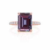 LIVELY - Chatham® Emerald Alexandrite & Diamond 18k Rose Gold Petite Hidden Halo Pavé Shoulder Set Ring