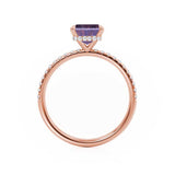 LIVELY - Chatham® Emerald Alexandrite & Diamond 18k Rose Gold Petite Hidden Halo Pavé Shoulder Set Ring