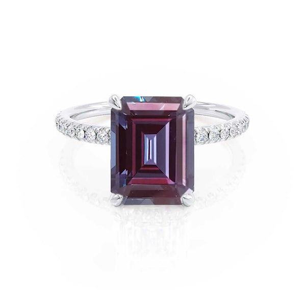 LIVELY - Chatham® Emerald Alexandrite & Diamond Platinum Petite Hidden Halo Pavé Shoulder Set Ring