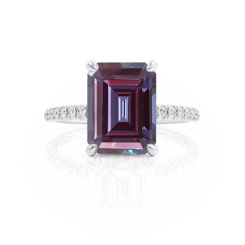 LIVELY - Chatham® Emerald Alexandrite & Diamond Platinum Petite Hidden Halo Pavé Shoulder Set Ring