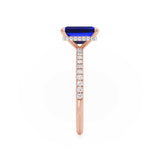 LIVELY - Chatham® Emerald Blue Sapphire & Diamond 18k Rose Gold Petite Hidden Halo Pavé Shoulder Set Ring