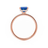 LIVELY - Chatham® Emerald Blue Sapphire & Diamond 18k Rose Gold Petite Hidden Halo Pavé Shoulder Set Ring