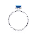 LIVELY - Chatham® Emerald Blue Sapphire & Diamond Platinum Petite Hidden Halo Pavé Shoulder Set Ring