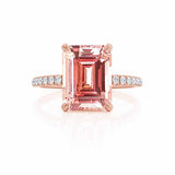 LIVELY - Chatham® Emerald Champagne Sapphire & Diamond 18k Rose Gold Petite Hidden Halo Pavé Shoulder Set Ring