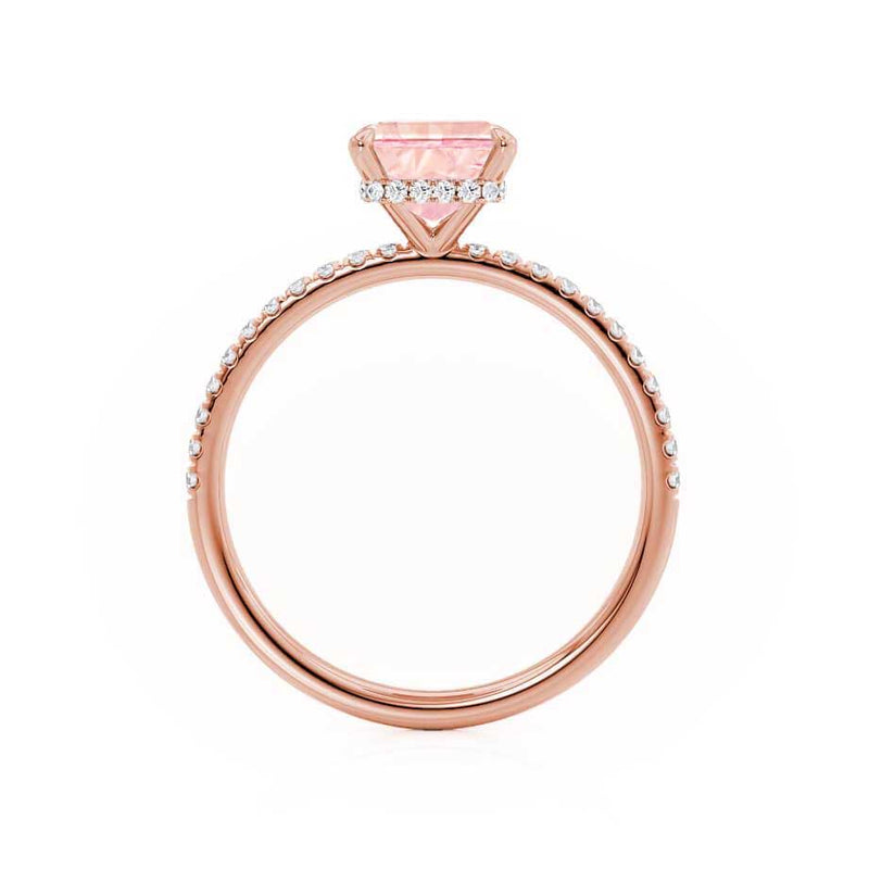 LIVELY - Chatham® Emerald Champagne Sapphire & Diamond 18k Rose Gold Petite Hidden Halo Pavé Shoulder Set Ring