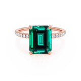 LIVELY - Chatham® Green Emerald & Diamond 18k Rose Gold Petite Hidden Halo Pavé Shoulder Set Ring