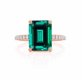 LIVELY - Chatham® Green Emerald & Diamond 18k Rose Gold Petite Hidden Halo Pavé Shoulder Set Ring