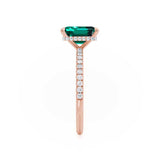 LIVELY - Chatham® Green Emerald & Diamond 18k Rose Gold Petite Hidden Halo Pavé Shoulder Set Ring