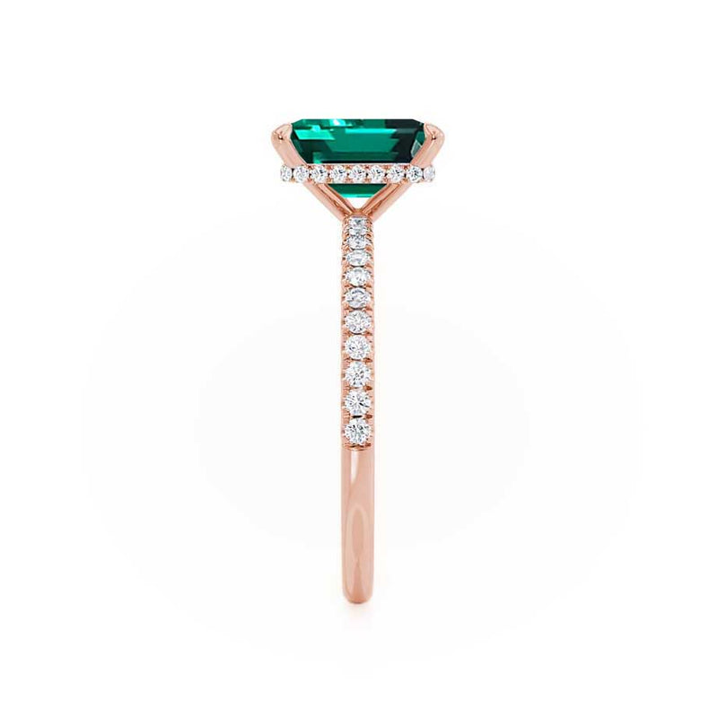 LIVELY - Chatham® Green Emerald & Diamond 18k Rose Gold Petite Hidden Halo Pavé Shoulder Set Ring