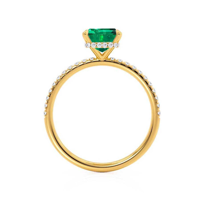 LIVELY - Chatham® Green Emerald & Diamond 18k Yellow Gold Petite Hidden Halo Pavé Shoulder Set Ring