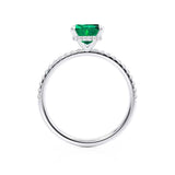 LIVELY - Chatham® Green Emerald & Diamond 18k White Gold Petite Hidden Halo Pavé Shoulder Set Ring