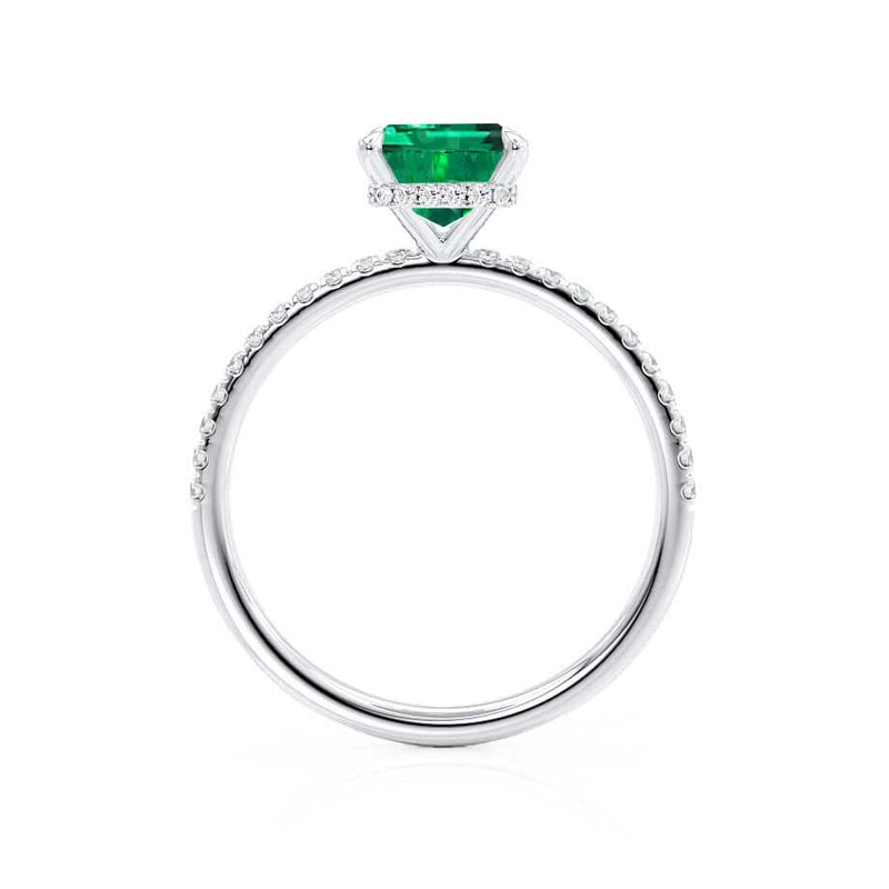 LIVELY - Chatham® Green Emerald & Diamond Platinum Petite Hidden Halo Pavé Shoulder Set Ring