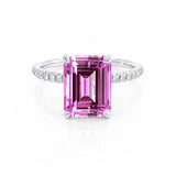 LIVELY - Chatham® Emerald Pink Sapphire & Diamond Platinum Petite Hidden Halo Pavé Shoulder Set Ring