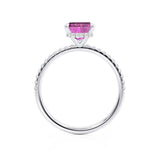 LIVELY - Chatham® Emerald Pink Sapphire & Diamond Platinum Petite Hidden Halo Pavé Shoulder Set Ring