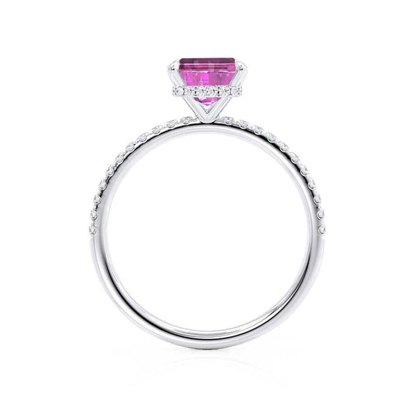 LIVELY - Chatham® Emerald Pink Sapphire & Diamond 18k White Gold Petite Hidden Halo Pavé Shoulder Set Ring