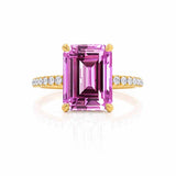 LIVELY - Chatham® Emerald Pink Sapphire & Diamond 18k Yellow Gold Petite Hidden Halo Pavé Shoulder Set Ring