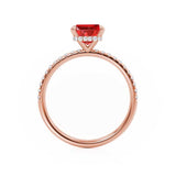 LIVELY - Chatham® Emerald Ruby & Diamond 18k Rose Gold Petite Hidden Halo Pavé Shoulder Set Ring