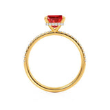 LIVELY - Chatham® Emerald Ruby & Diamond 18k Yellow Gold Petite Hidden Halo Pavé Shoulder Set Ring