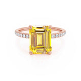 LIVELY - Chatham® Emerald Yellow Sapphire & Diamond 18k Rose Gold Petite Hidden Halo Pavé Shoulder Set Ring