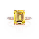 LIVELY - Chatham® Emerald Yellow Sapphire & Diamond 18k Rose Gold Petite Hidden Halo Pavé Shoulder Set Ring