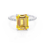 LIVELY - Chatham® Emerald Yellow Sapphire & Diamond 18k White Gold Petite Hidden Halo Pavé Shoulder Set Ring