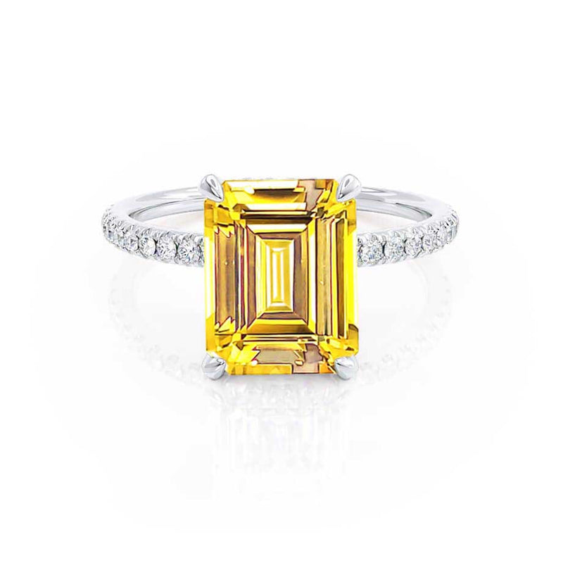 LIVELY - Chatham® Emerald Yellow Sapphire & Diamond 18k White Gold Petite Hidden Halo Pavé Shoulder Set Ring