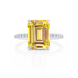 LIVELY - Chatham® Emerald Yellow Sapphire & Diamond 18k White Gold Petite Hidden Halo Pavé Shoulder Set Ring