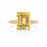 LIVELY - Chatham® Emerald Yellow Sapphire & Diamond 18k Yellow Gold Petite Hidden Halo Pavé Shoulder Set Ring