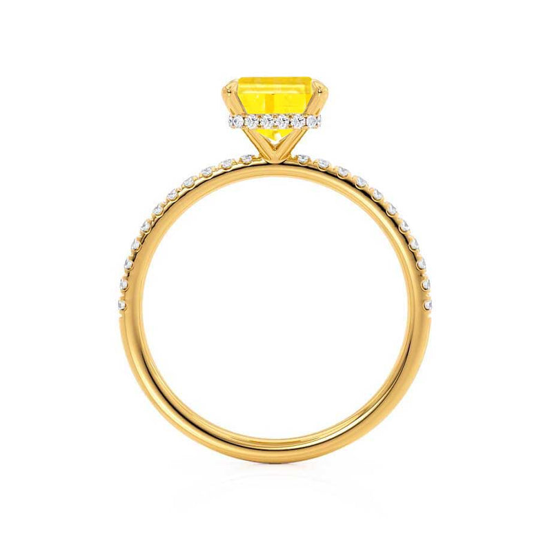 LIVELY - Chatham® Emerald Yellow Sapphire & Diamond 18k Yellow Gold Petite Hidden Halo Pavé Shoulder Set Ring