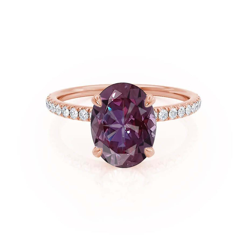 LIVELY - Chatham® Oval Alexandrite 18k Rose Gold Petite Hidden Halo Pavé Shoulder Set Ring