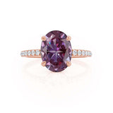 LIVELY - Chatham® Oval Alexandrite 18k Rose Gold Petite Hidden Halo Pavé Shoulder Set Ring