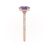 LIVELY - Chatham® Oval Alexandrite 18k Rose Gold Petite Hidden Halo Pavé Shoulder Set Ring