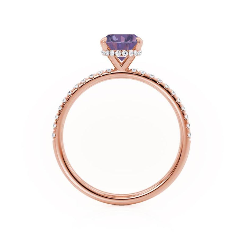 LIVELY - Chatham® Oval Alexandrite 18k Rose Gold Petite Hidden Halo Pavé Shoulder Set Ring