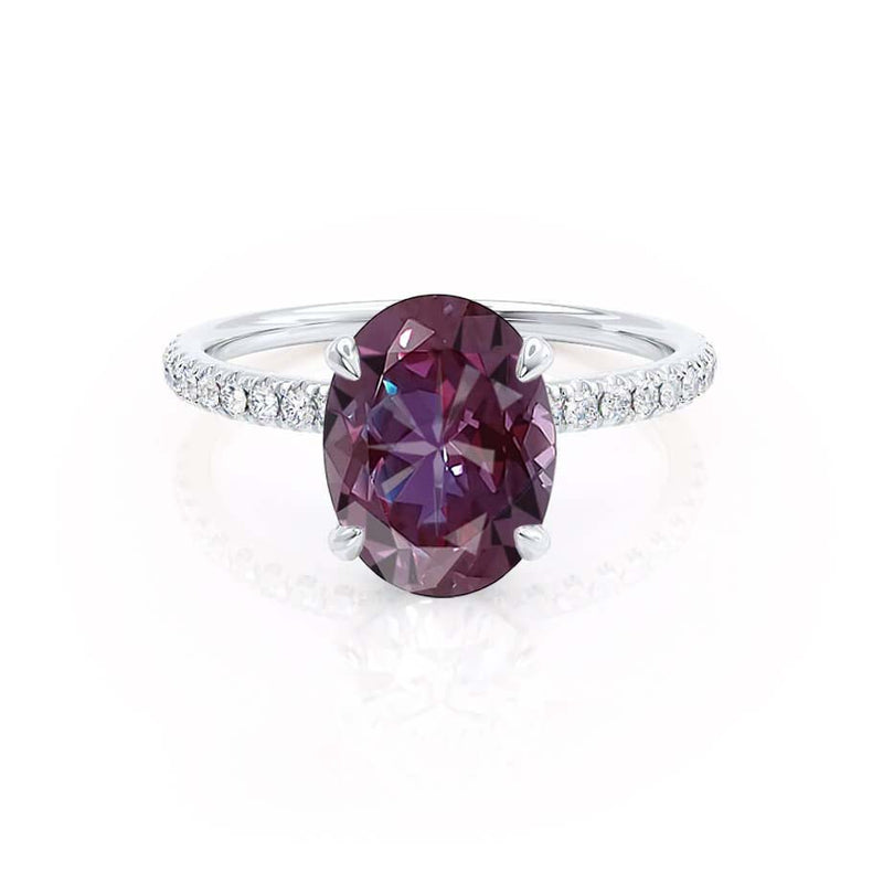 LIVELY - Chatham® Oval Alexandrite 950 Platinum Petite Hidden Halo Pavé Shoulder Set Ring