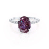 LIVELY - Chatham® Oval Alexandrite 18k White Gold Petite Hidden Halo Pavé Shoulder Set Ring