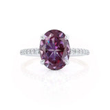 LIVELY - Chatham® Oval Alexandrite 950 Platinum Petite Hidden Halo Pavé Shoulder Set Ring